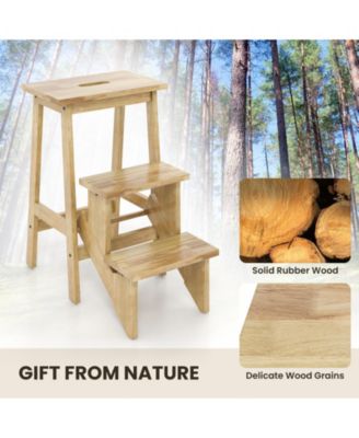 3-in-1 Rubber Wood Convenient Handle Step Stool