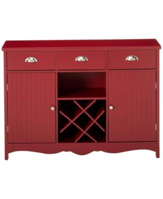 Buffet Server Console Table With Wine Storage, Red Finish