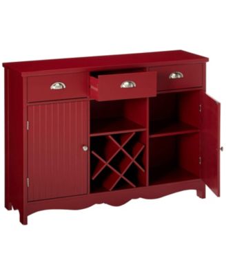 Buffet Server Console Table With Wine Storage, Red Finish