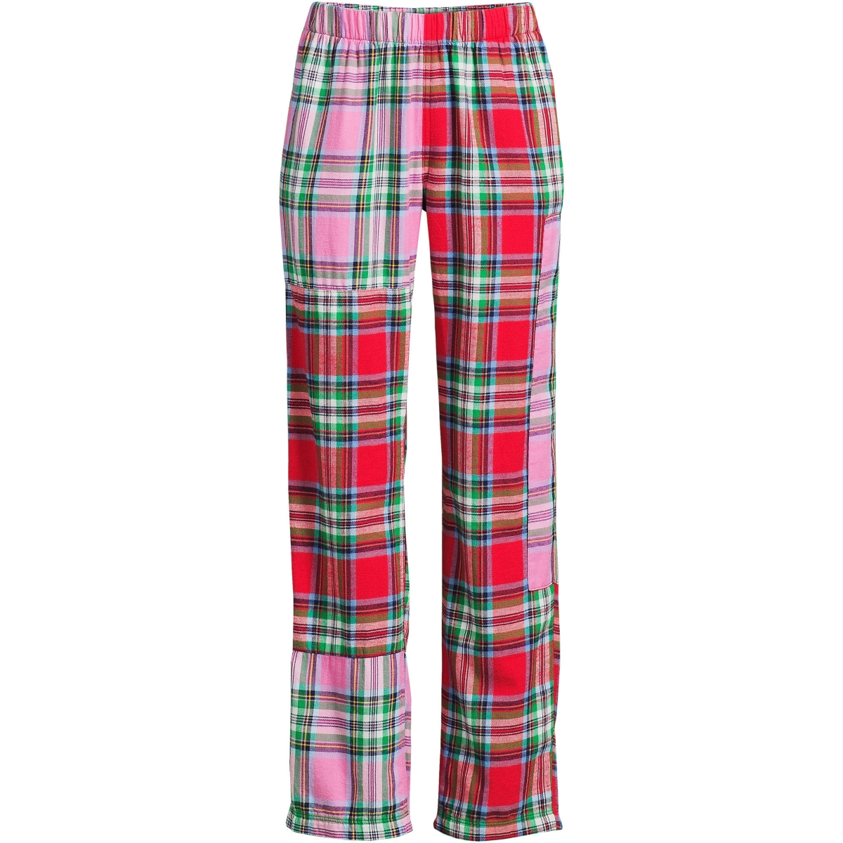Lands' End Women's Petite Flannel Patchwork Pajama Pants -pink patchwork plaid
