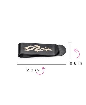 Two Tone Asian Style Black Grey Slender Strong Dragon Money Clip Card Holder Gift Father Laser Etched Black IP Stainless Steel