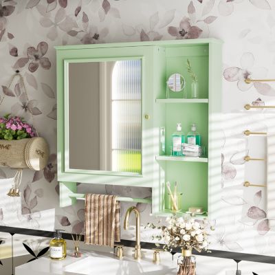 Wall Mounted Bathroom Storage Cabinet, Medicine Cabinets with large mirror door, adjustable shelves and three open storage levels(Not Include Bathroom Vanity)