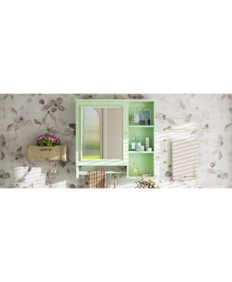 Wall Mounted Bathroom Storage Cabinet, Medicine Cabinets with large mirror door, adjustable shelves and three open storage levels(Not Include Bathroom Vanity)