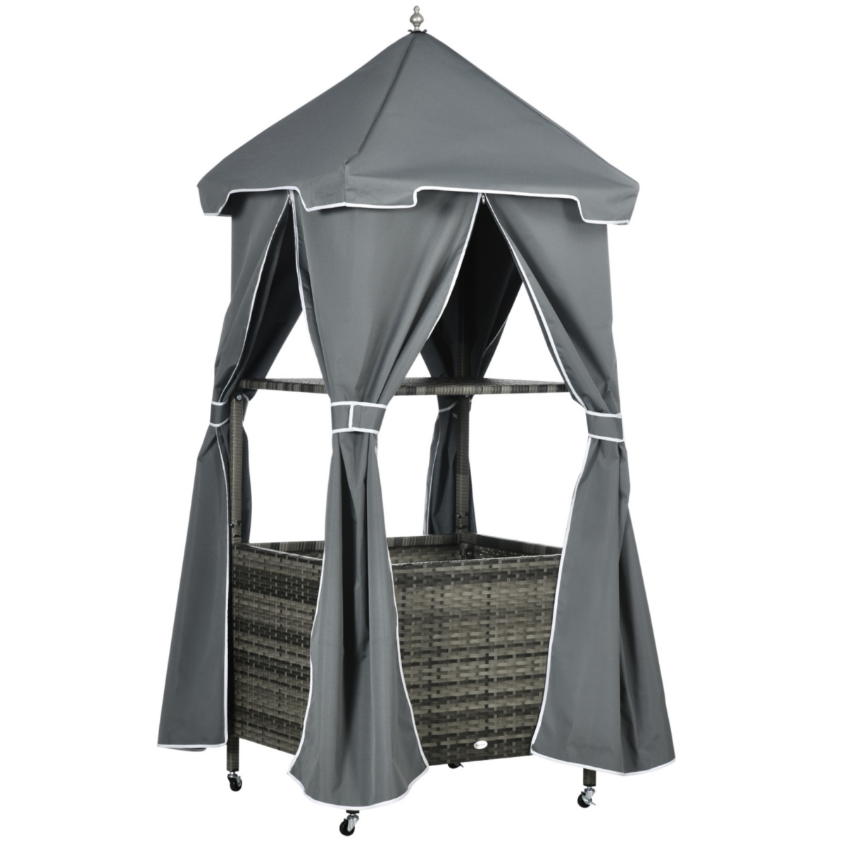 Outdoor Towel Valet Caddy, Covered Poolside Towel Holder Rack, Shelf, Basket, Rolling Pe Rattan Wicker Storage on Wheels, Gray - Gray
