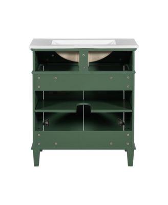 30" Solid Wood & MDF Soft-Close Door Bathroom Vanity with Ceramic Basin