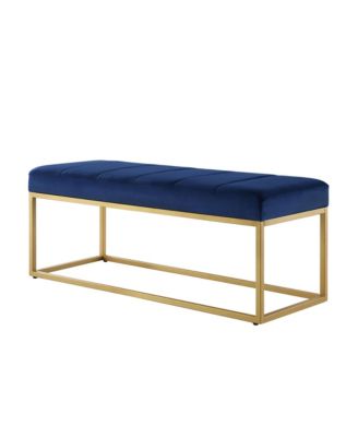 Modern Tufted Channel Entryway Bench Emerald Velvet Upholstered End of Bed Bench with Metal Frame, Footboard Bench for Living Room, Bedroom