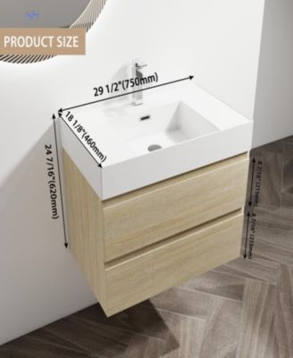 Wall-Mounted Bathroom Vanity With Resin Sink, 2-Soft Close Drawers, KD-Package