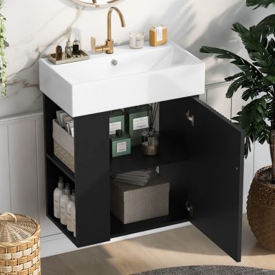 Modern 21.6" Floating Bathroom Vanity with Ceramic Basin (Left)