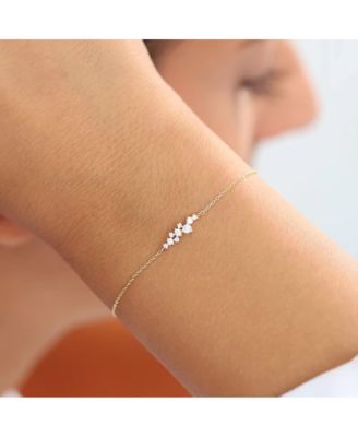 18K Gold Plated Sterling Silver Chain Link Bracelet with Round Cut Cubic Zirconia Cluster