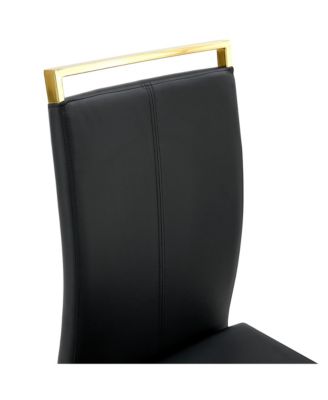 Table and chair set, Modern minimalist rectangular dining table, 0.4 inch thick, with a black imitation marble pattern glass desktop and black MDF legs. Comfortable PU seats, perfect for dinner, meet