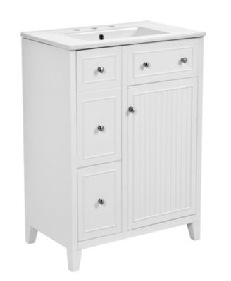 30-Inch Bathroom Vanity Cabinet with Ceramic Basin, Double-Layer Drawer, Deep Drawer and Adjustable Shelf