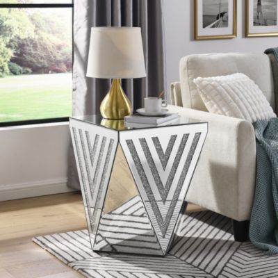 Crystal-Inlaid Mirror Side Table for Living Room