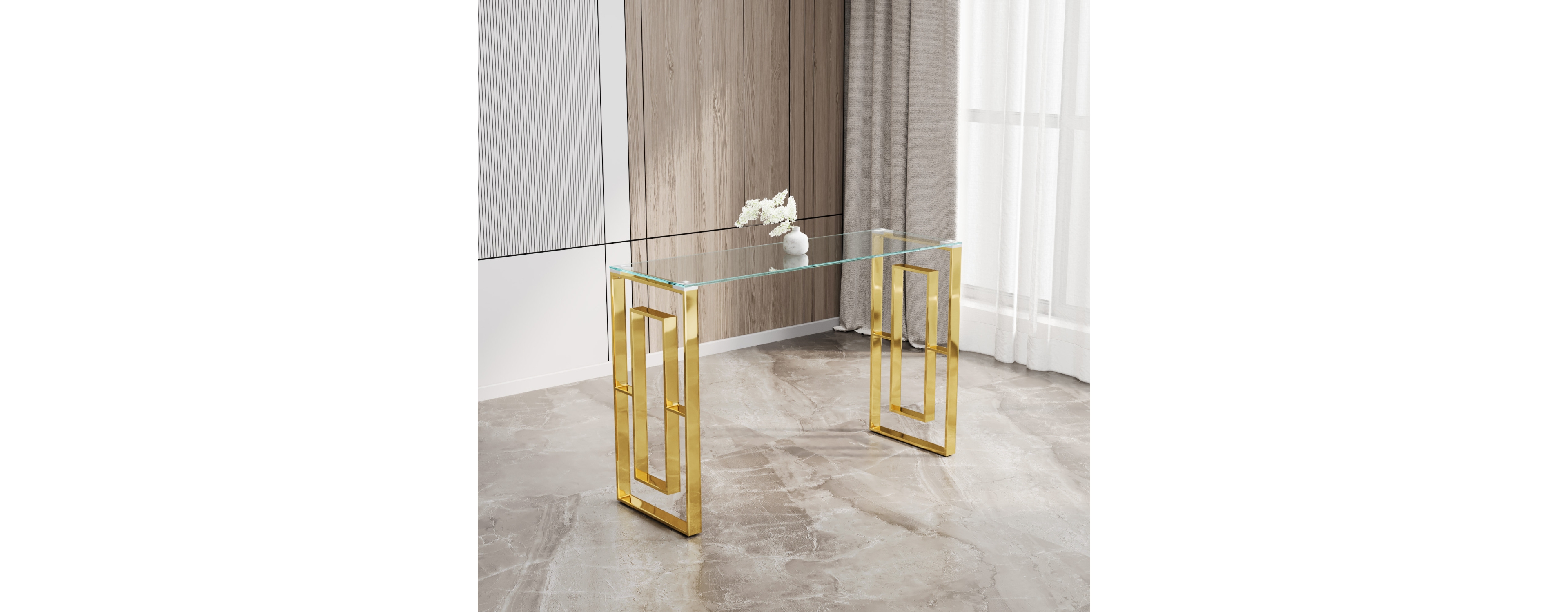 Streamdale Furniture Console Table Stainless Steel Glass, Meal side table Golden Clear bs-02