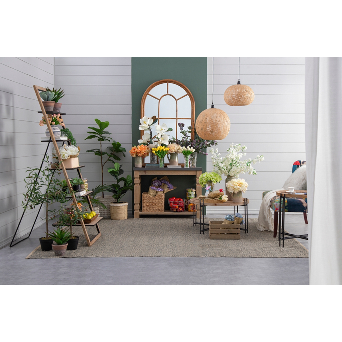 Streamdale Furniture D32" x 18" Farmhouse Round Wooden Round Coffee Table with Metal Legs