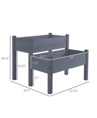 34"x34"x28" Raised Garden Bed, 2-Tier Elevated Wood Planter Box for Backyard, Patio to Grow Vegetables, Herbs, and Flowers, Gray