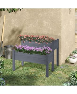 34"x34"x28" Raised Garden Bed, 2-Tier Elevated Wood Planter Box for Backyard, Patio to Grow Vegetables, Herbs, and Flowers, Gray