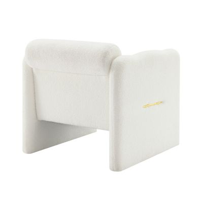 Woven Metal Accent Armchair in White Teddy Fabric