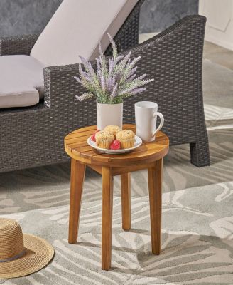 Streamdale Outdoor 16" Acacia Wood Side Table, Teak Finish
