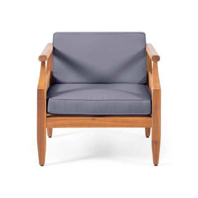 Aston Acacia Wood Outdoor Club Chairs With Cushions - Teak + Dark Gray