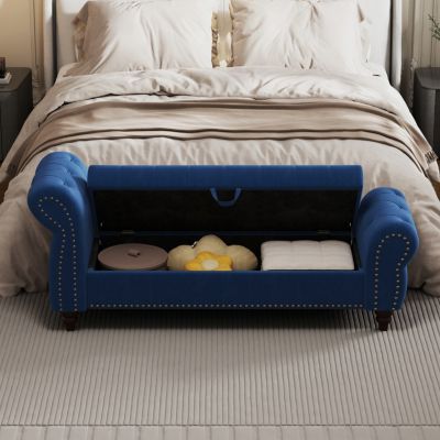 Streamdale Navy Velvet Tufted Storage Chaise