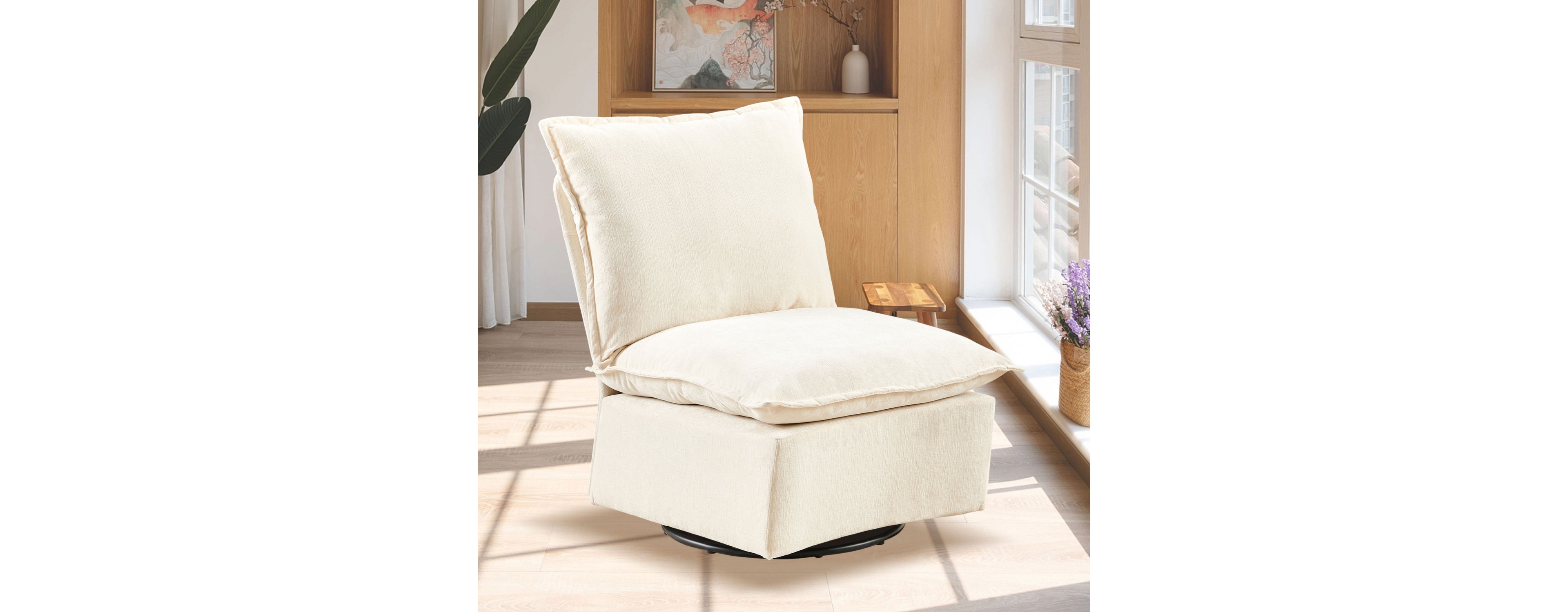 Streamdale Furniture Detachable Off White Chenille Single 360 Swivel Rocking Rocker,360 Swivel Sofa Chair & Single Sofa Lounge, Comfortable Seating fo