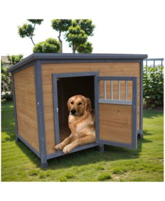 Spacious Solid Wood Dog House with Breathable Doors