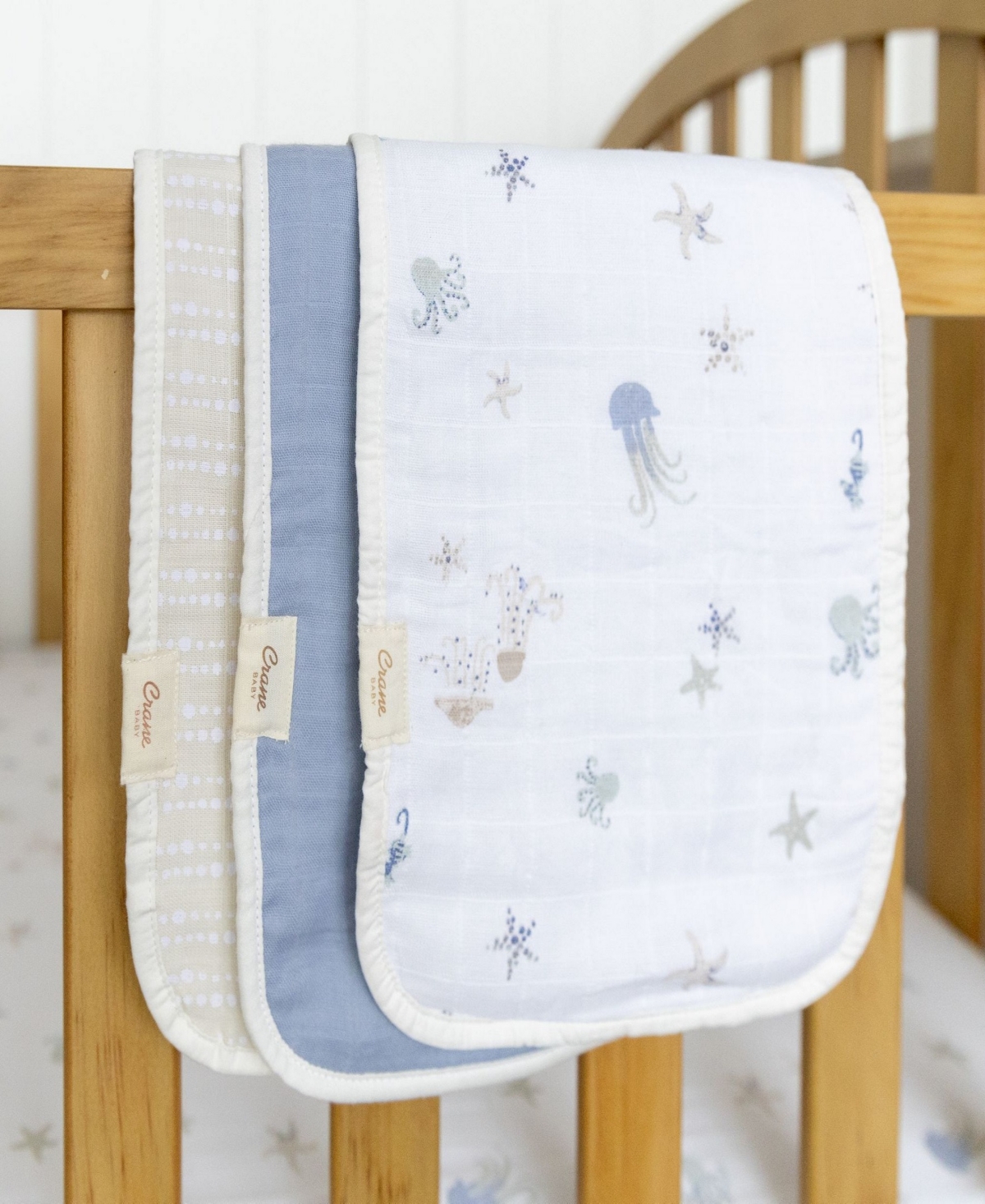 Crane Baby Infants Cove Ocean Baby Burp Cloth, 3-pc. Set In Blue