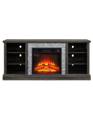 Large TV Desk Storage Rack with Faux Stacked Stone Surround, Media Console Table with Large Storage Cabinet, Modern TV Stand with 23" Fireplace Insert, GREY, 70.12" W15.35" D25.83" H