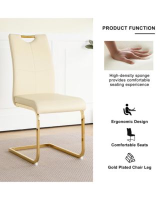 Modern PU dining chair Living room chair Upholstered chair, gold metal chair leg design, kitchen, living room, bedroom, dining room side chair (Set of 2)
