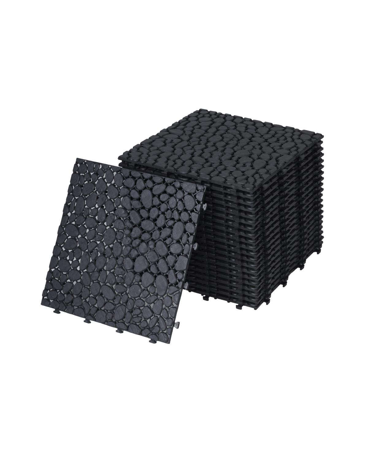 12 x 12 Inch Black Interlocking Deck Tiles Plastic Waterproof Outdoor All Weather Anti-slip Bathroom Shower Balcony Porch Strong Weight Capacity Upto
