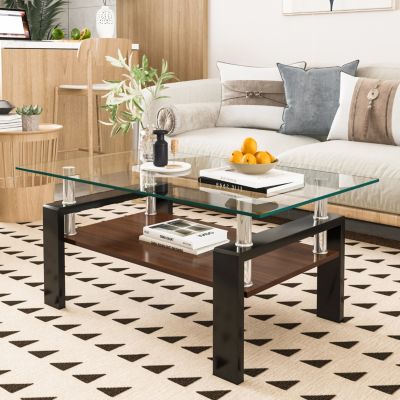 Modern Rectangular Coffee Table with Glass Top