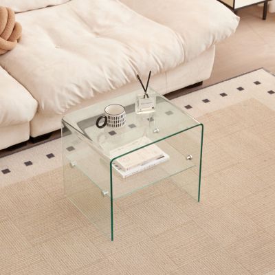 Streamdale Clear Glass Side & End Table, Tempered Glass End Table Small Table