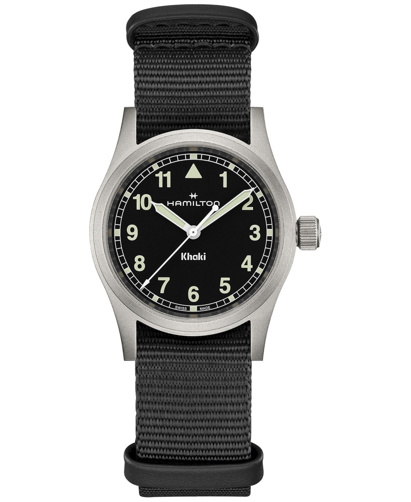 Женские часы Hamilton Swiss Khaki Field Black Textile Strap Watch 33mm — фото 1