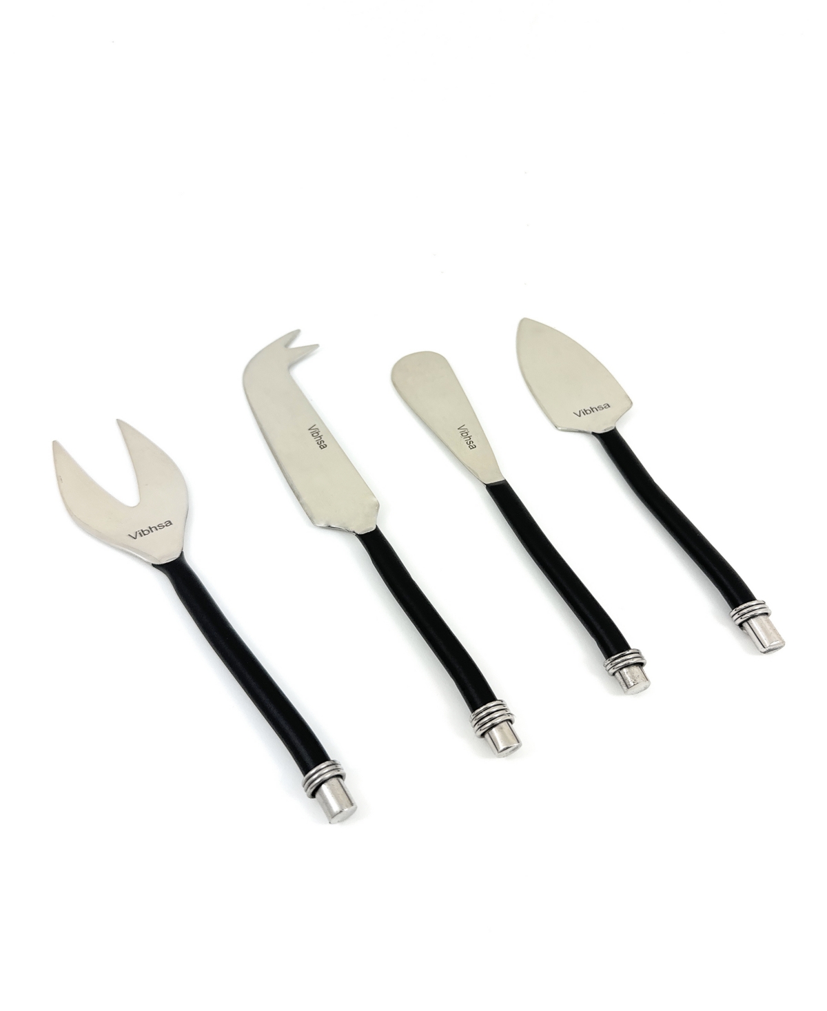 Vibhsa Curved 4-pc. Cheese Knives Set, Serving For 4 In Silver And Black