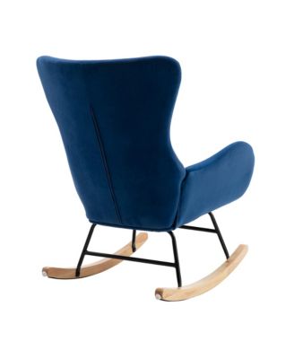 Velvet Fabric Padded Seat Rocking Chair With High Backrest And Armrests
