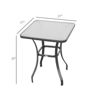 27" Square Bistro Table Garden Dining Table Outdoor Tempered Glass Table