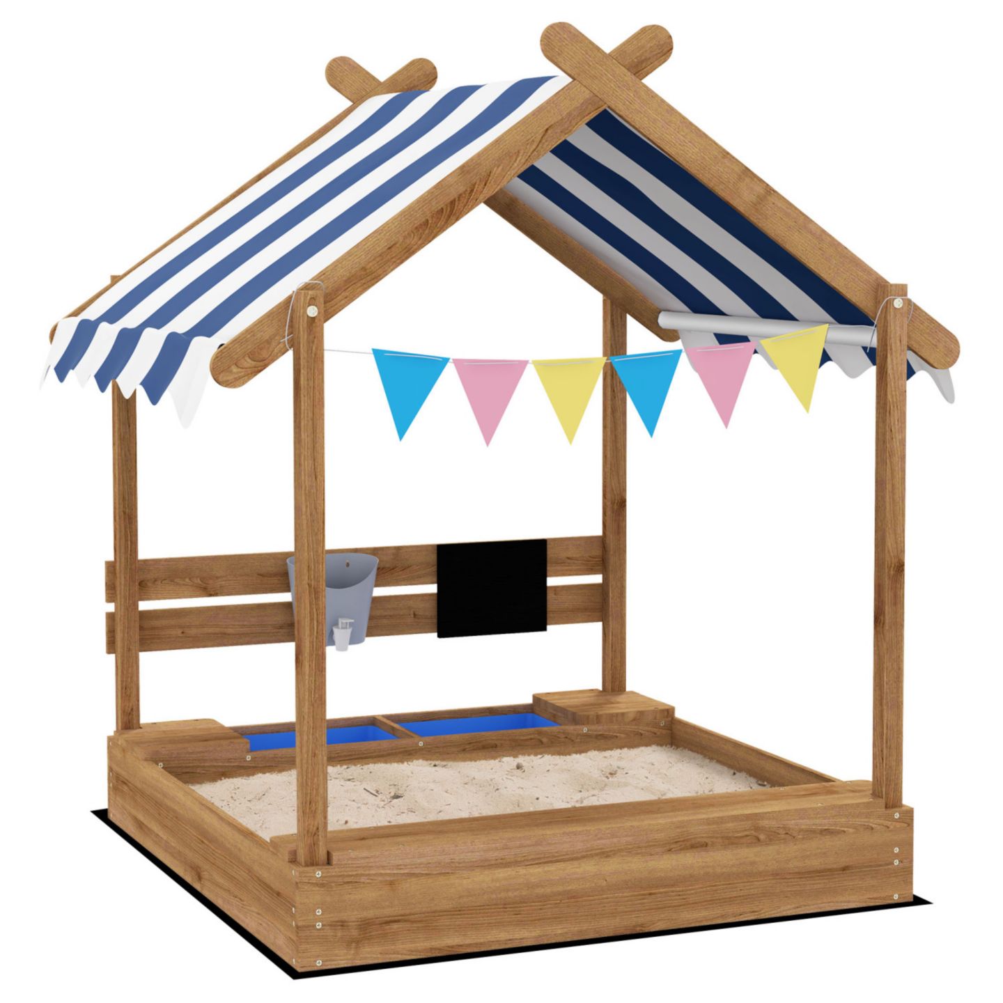 Детская игрушка Streamdale Furniture Canopy House Design Wooden Sandbox, 250 lbs Capacity, 3–7 лет, цвет: Коричневый — фото 1