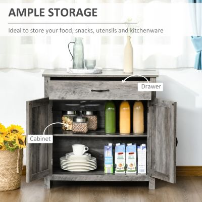 Farmhouse Sideboard Buffet Cabinet, Barn Door Style Kitchen Cabinet, 32" Accent cabinet for Kitchen, Living Room or Entryway, Gray Wash