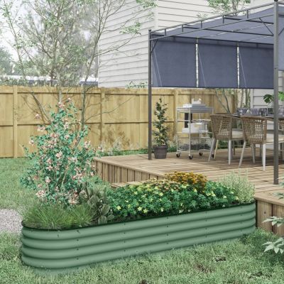 7.9' x 2' x 1.4' Galvanized Raised Garden Bed Kit, Outdoor Metal Elevated Planter Box with Safety Edging, Easy DIY Stock Tank for Growing Flowers, Herbs & Vegetables, Green