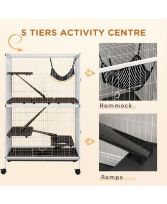 50" H 5-Tier Small Animal Cage, Ferret Cage, Large Chinchilla Cage with Hammock Accessory Heavy-Duty Steel Wire, Small Animal Habitat with 4 Doors, Removable Tray, White