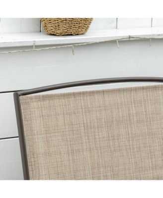 Outdoor Glider Bench with Center Table, Metal Frame Patio Loveseat with Breathable Mesh Fabric and Armrests for Backyard Garden Porch, Brown