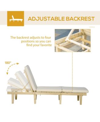 Chaise Lounge Chair for Outdoor, Patio Recliner with 4-Position Adjustable Backrest and Cushion for Deck, Beach, Lawn and Sunbathing, Natural