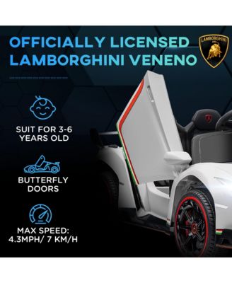 Lamborghini Veneno Licensed Kids Electric Car with Bluetooth, 12V Ride on Car with Butterfly Doors, Remote Control, Portable Battery, Suspension System, Horn, Songs, Lights, White