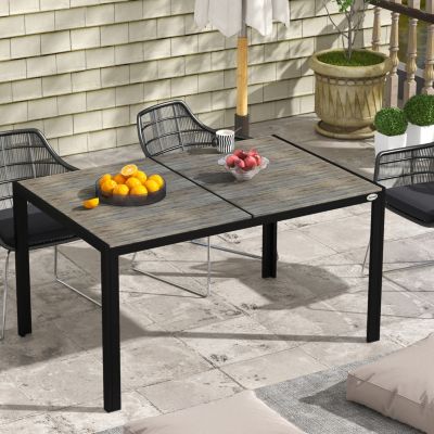 Outdoor Dining Table for 6 People, Aluminum Rectangular Patio Table with Faux Wood Tabletop for Backyard, Lawn, Balcony, Poolside, 55" x 35.5", Gray