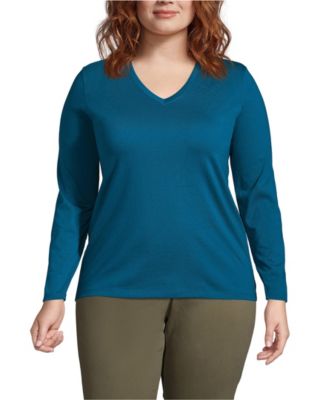 Plus Size Supima Cotton Long Sleeve V-Neck T-Shirt