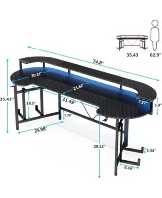 LED Gaming Desk with Monitor Shelf, 75 Inch Large Gamer Desk, PC Computer Desk Gaming Table Gamer Workstation for Bedroom, Home Office, Black