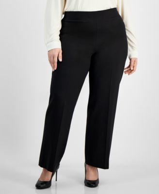 Plus Size Compression Pull-On Wide-Leg Trousers