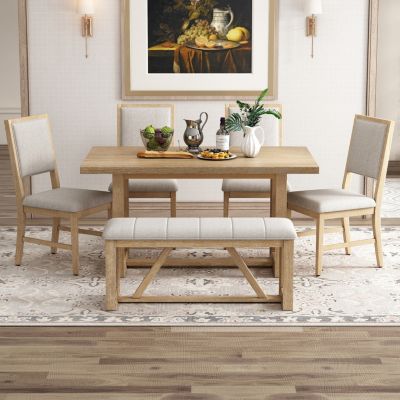 6-Piece Retro Dining Set (Table, 4 Chairs, Bench)