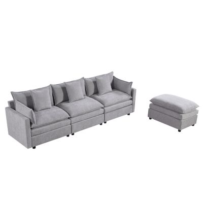 Streamdale Modern Chenille L-Shape Sectional Sofa with Chaise & Ottomans
