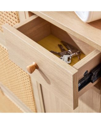Streamdale Minimalist Storage Cabinet, Rattan Accent
